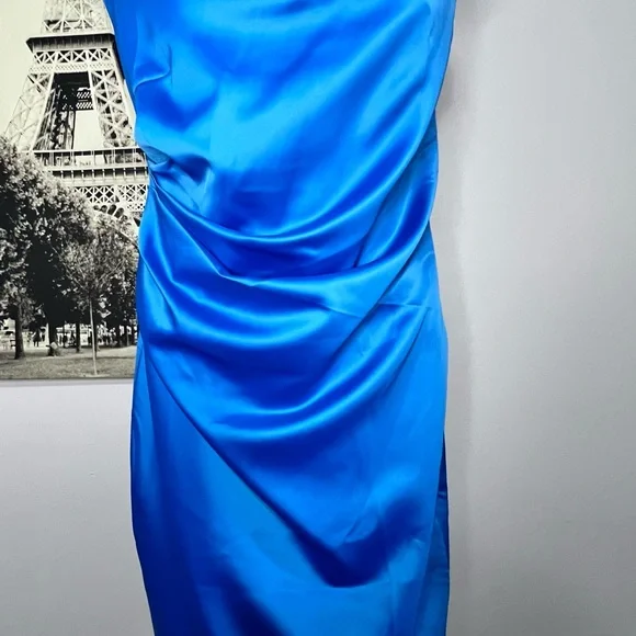 Chic Blue Satin Midi Dress - Picture 7 of 12